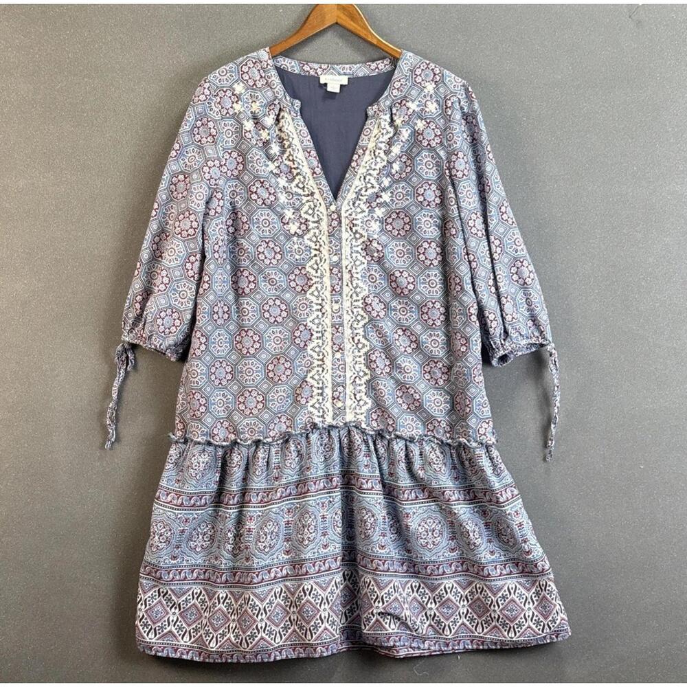 Sundance Dress Womens Large‎ Blue Embroidered Bohemian Cottage Popover